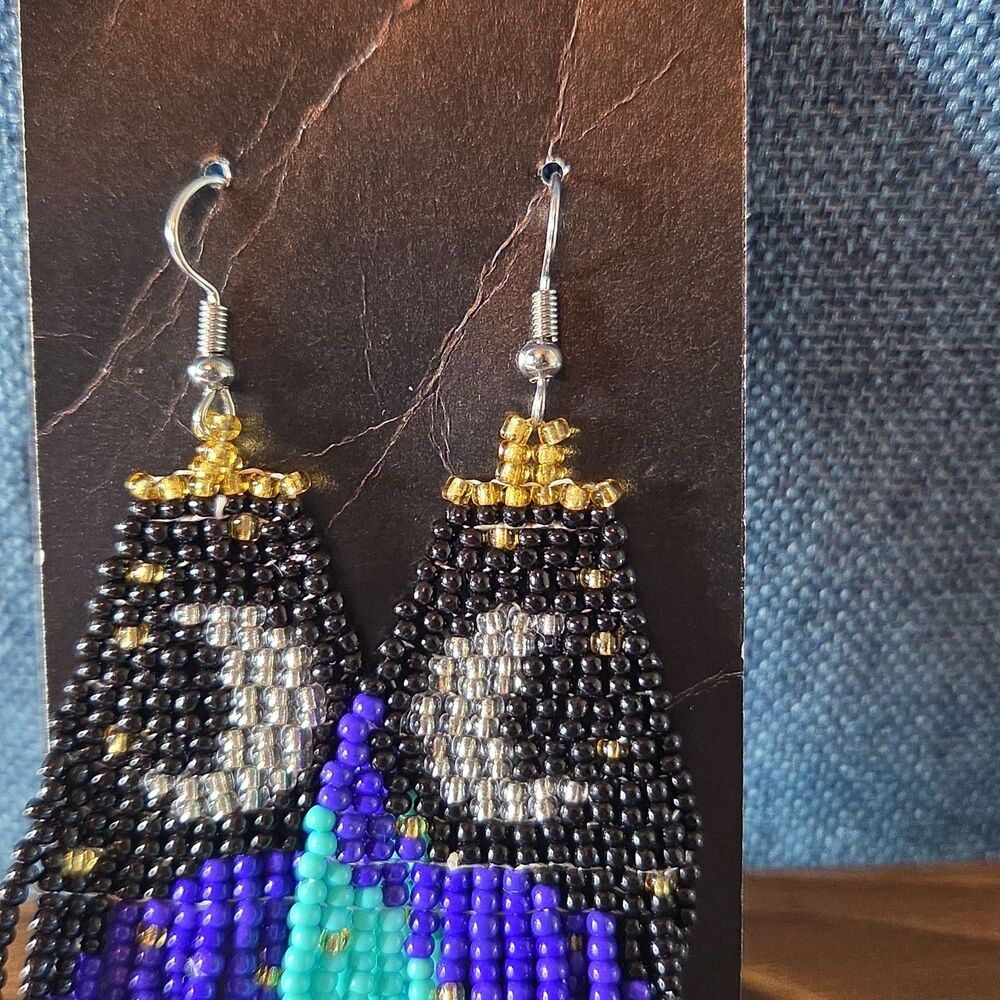 Boho Celestial Moon Seed Bead Fringe Dangle Earrings - Picture 7 of 16
